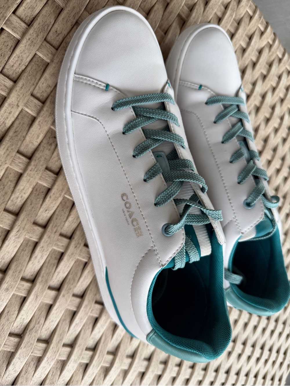 Coach White Sneakers with Teal Accents